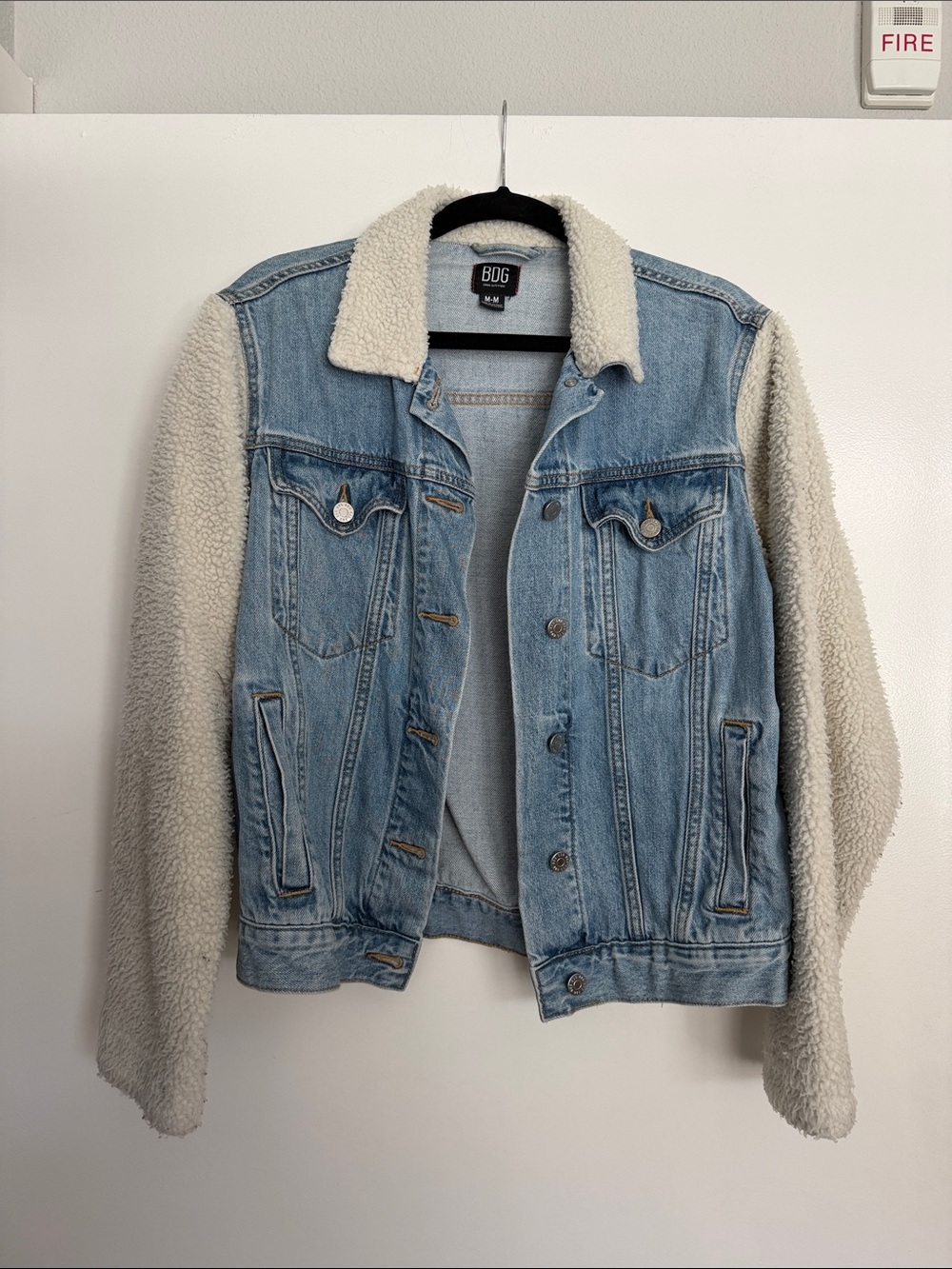 BDG Light Blue Denim & Cream Sherpa Sleeve Jacket